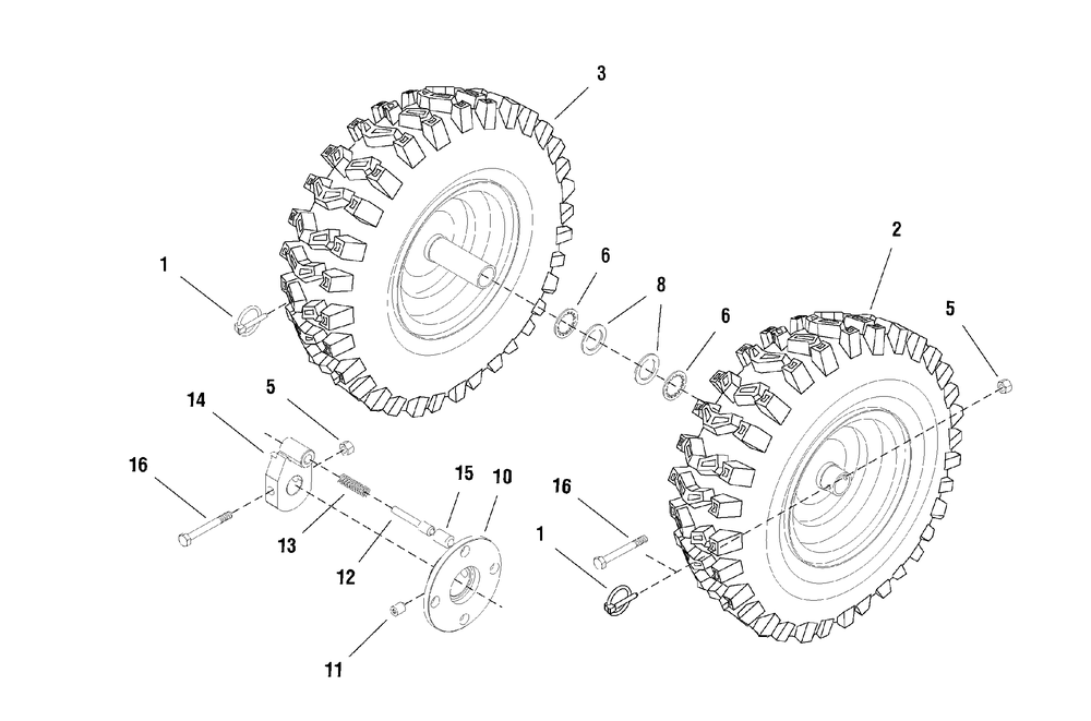 Wheels And Tires Group Diagram and Parts List for 1695070-966D 2006 Briggs and Stratton Snow Blower